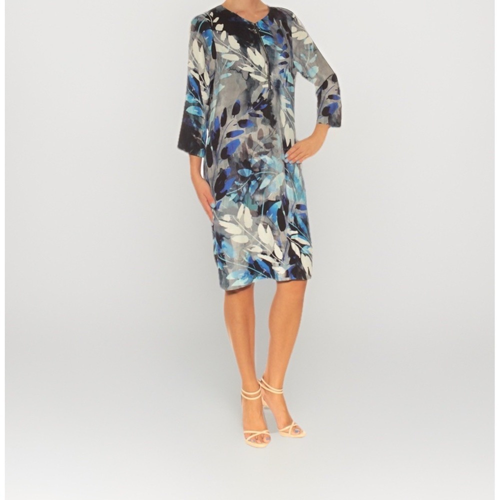 Karen Kane | Botanical Print Zip-Front Shift Dress Sz L - Picture 2 of 9